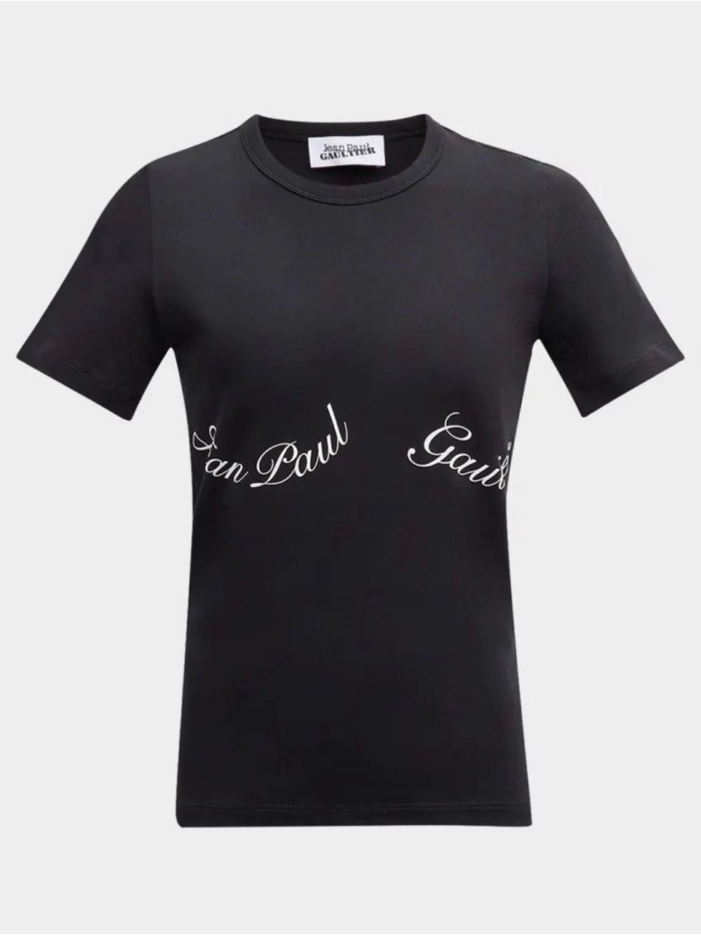 Jean Paul Gaultier Black T-Shirt with White Script Waist Logo